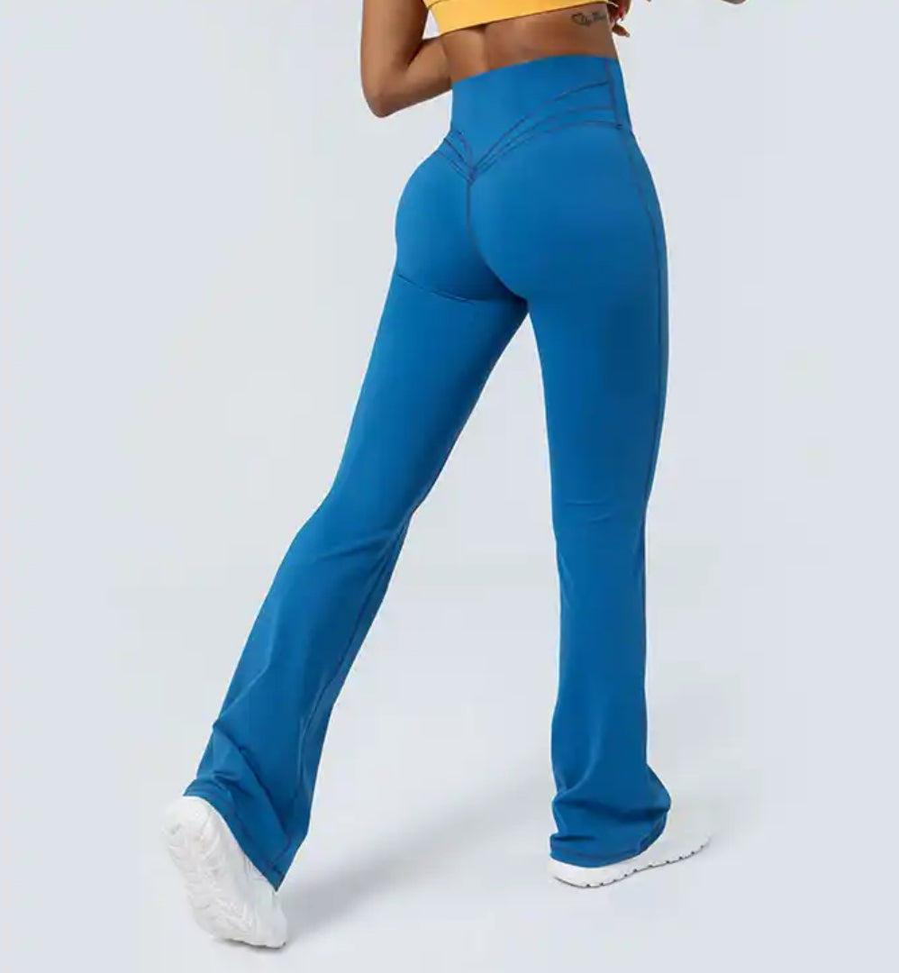 High waisted blue yoga pants