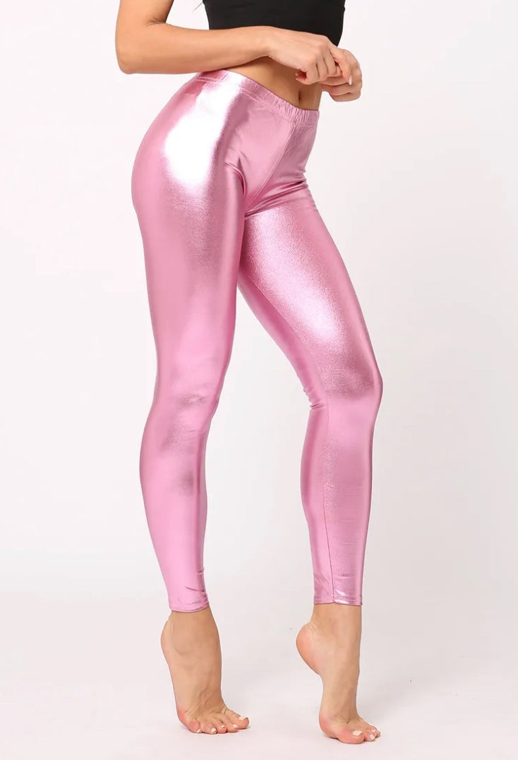 Pink metallic leggings