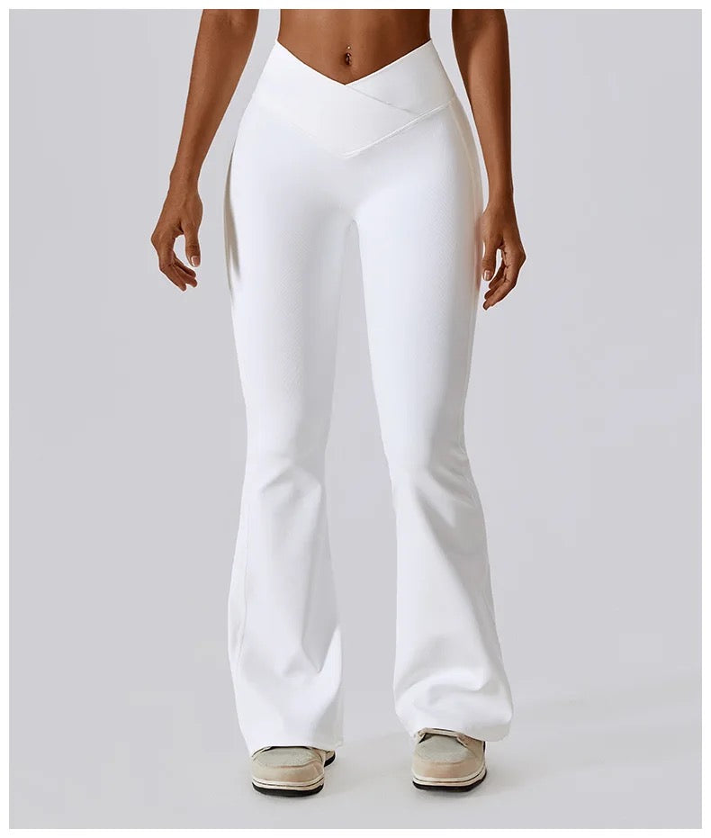 white flare leggings high waisted