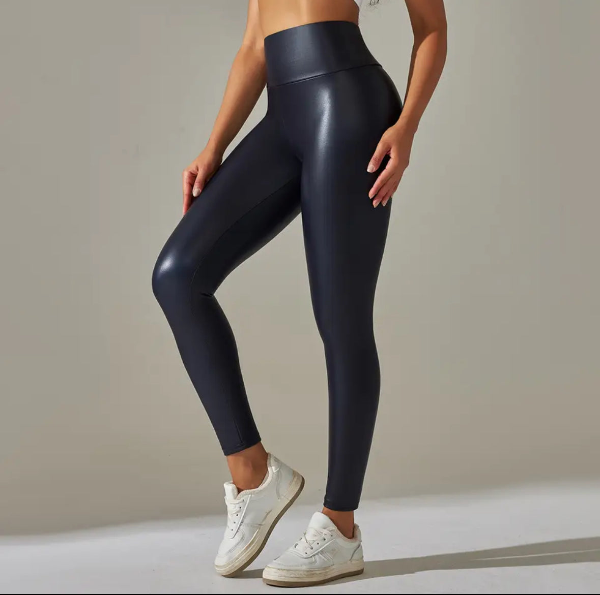 Dark Blue Leather Leggings