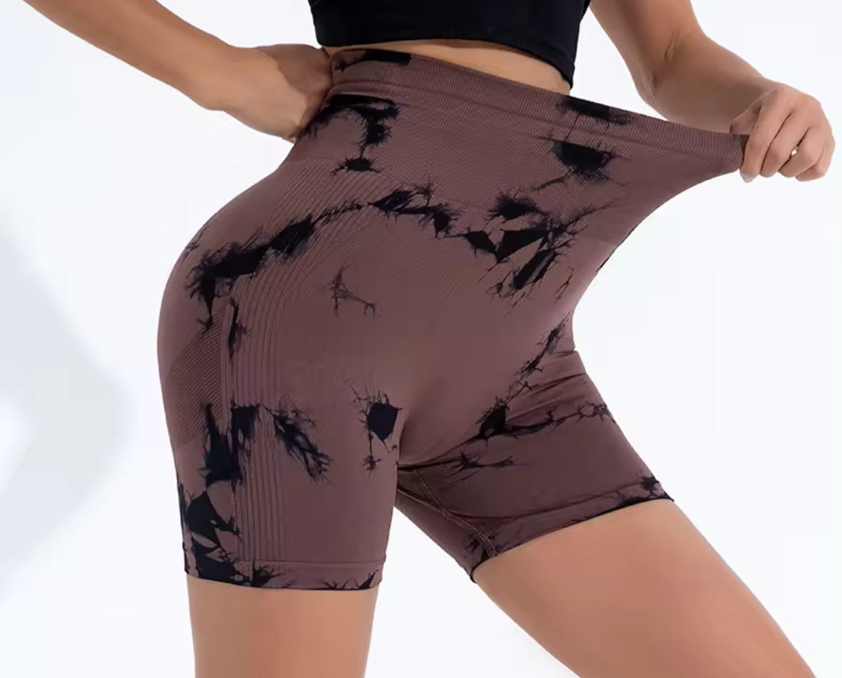 Brown Tie-Dye Leggings Shorts